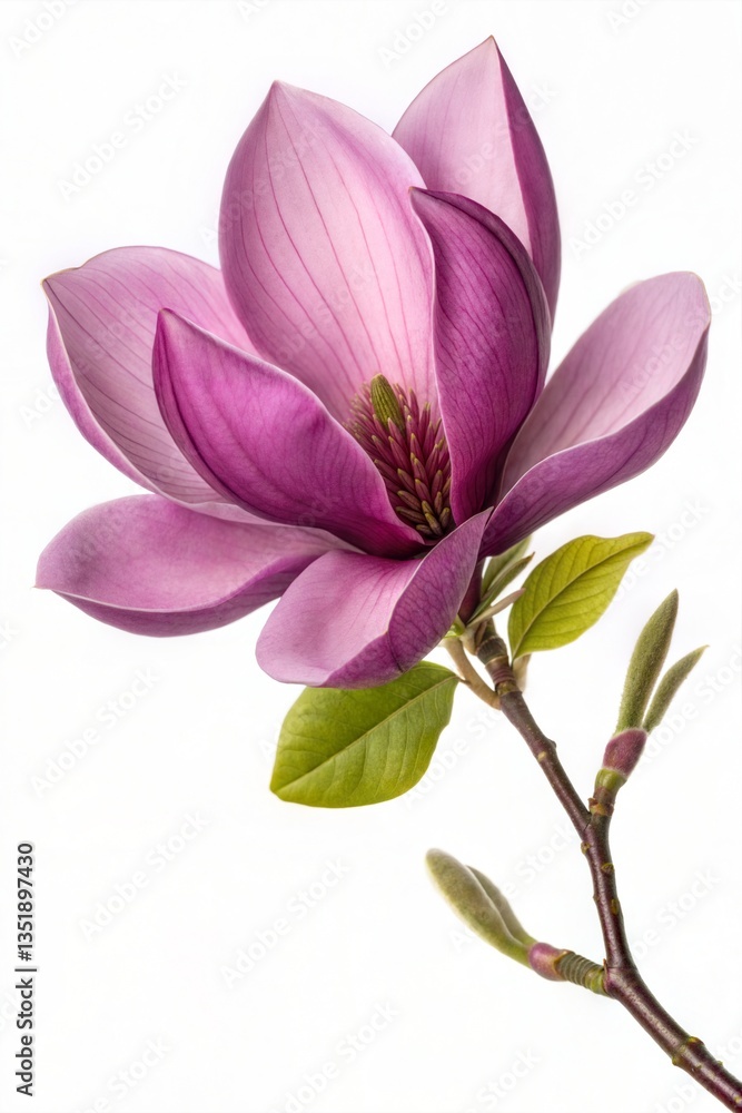 A deep purple magnolia flower in full bloom, isolated on white, with a clipping path for design use. (Flower) A deep purple magnolia flower in full bloom, isolated on white, with a clipping path for design use. (Flower)