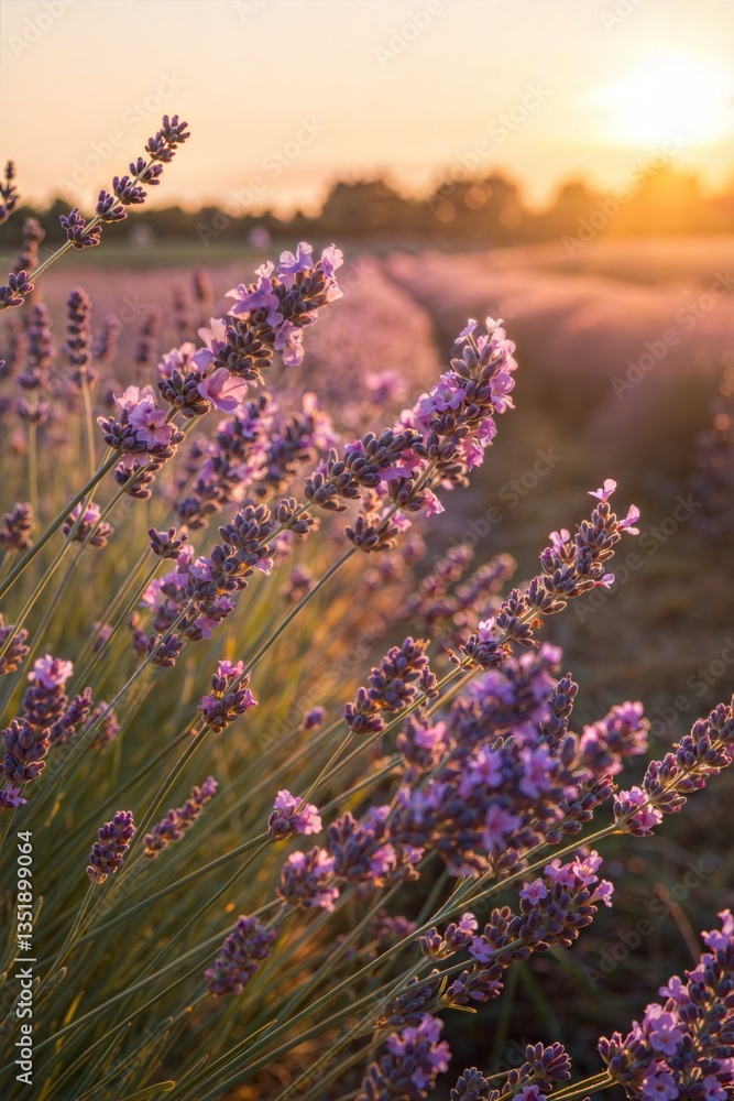 Obraz premium Close-up of Blooming Lavender Bushes in Golden Sunlight 