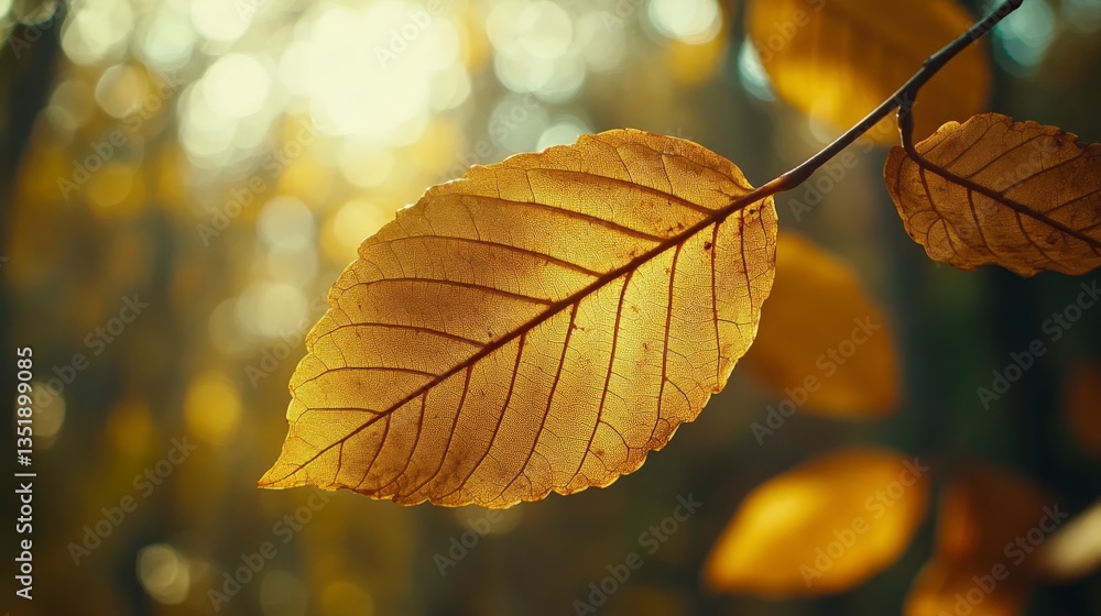 Translucent Golden Autumn Leaf Backlit by Sunlight Translucent Golden Autumn Leaf Backlit by Sunlight
