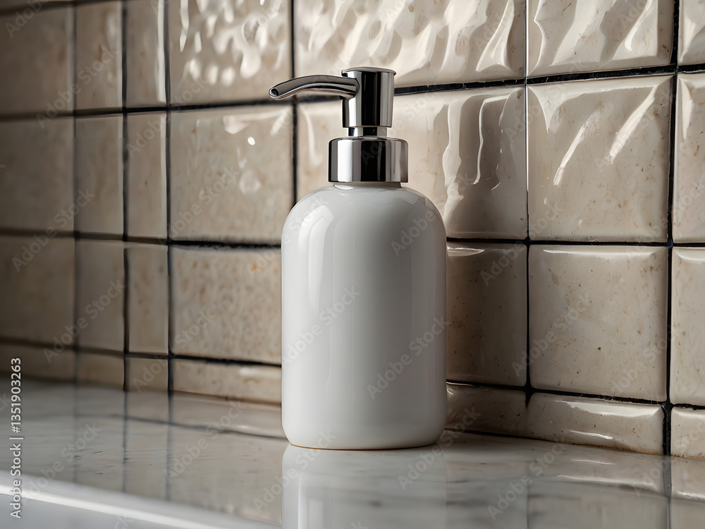 Elegant Soap Dispenser: A stylish, minimalist soap dispenser in a bathroom setting. The sleek design offers functionality with a touch of sophistication. Elegant Soap Dispenser: A stylish, minimalist soap dispenser in a bathroom setting. The sleek design offers functionality with a touch of sophistication.