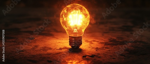 A light bulb is lit up in a dark room