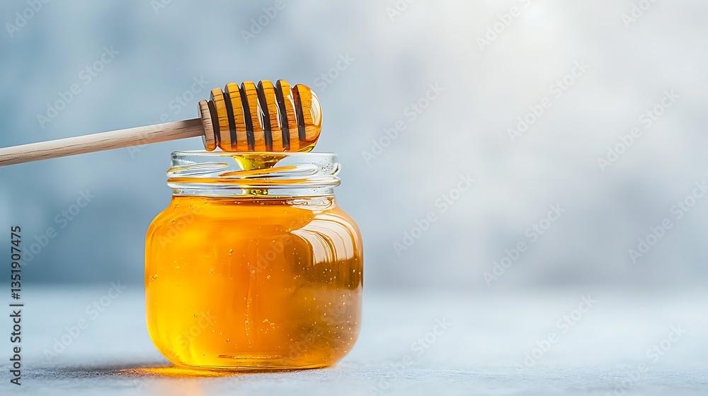 Honey Dripping into Jar for Light Background. Honey Dripping into Jar for Light Background.