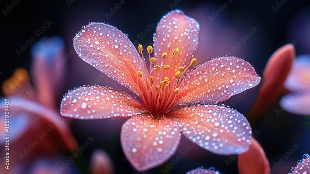 A close up image of a flower covered in water droplets A close up image of a flower covered in water droplets