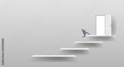 A man runs up the stairs. New ideas, discoveries and opportunities in making business decisions.
Vector image