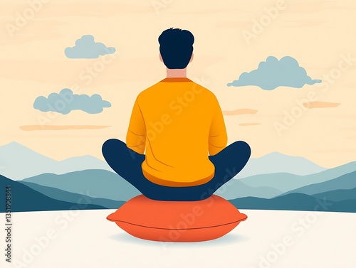 Man meditating mountain view.