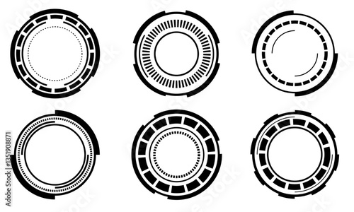 Set of sci fi black circle user interface elements technology futuristic design modern creative on white background vector