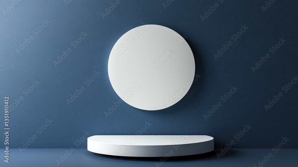 Empty white circle and podium on navy backdrop. Perfect for product display Empty white circle and podium on navy backdrop. Perfect for product display