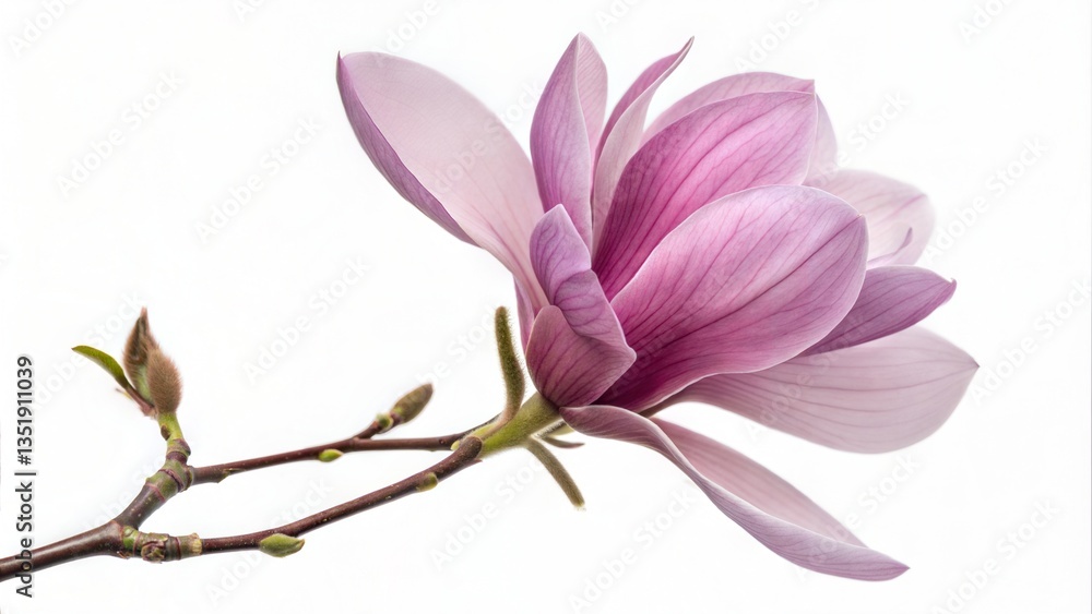 Fototapeta premium Beautiful Purple Magnolia Flower Isolated on White Background with Intricate Petal Details 