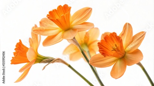 Macro shot of a vibrant tangerine flower blooming on a clean white background 