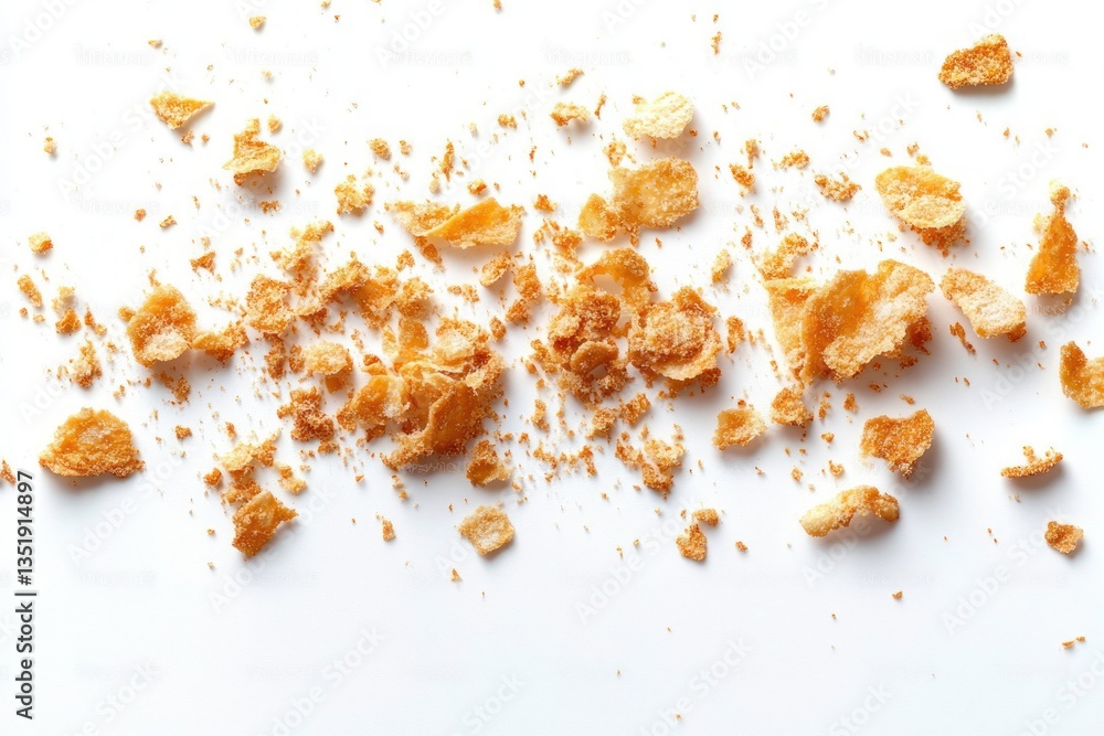 Close-up of Scattered Crumbs from Vanilla Chip Butter Cookies on White Background Close-up of Scattered Crumbs from Vanilla Chip Butter Cookies on White Background