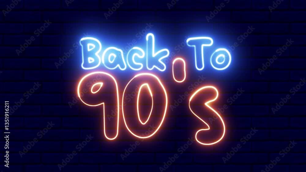 Back to the 90's text font with neon light. Luminous and shimmering haze inside the letters of the text Back to the 90s. Back to the 90's neon sign. Back to the 90's text font with neon light. Luminous and shimmering haze inside the letters of the text Back to the 90s. Back to the 90's neon sign.