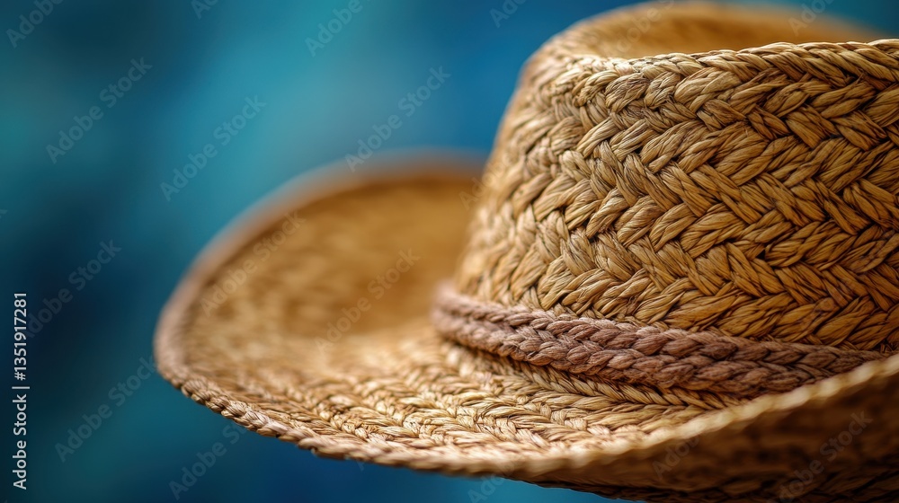 Fototapeta premium A close up view of a woven straw sun hat