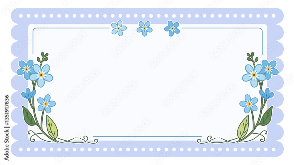 Cute photo frame decorated with flowers, Myosotis Cute photo frame decorated with flowers, Myosotis