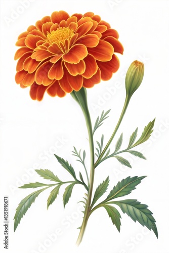 Marigold flower isolated on a white background, often used for festive and cultural decorations. (Flower)
