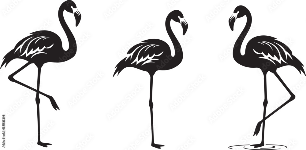 Obraz premium Flamingo Icons, Perfect for Nature and Tropical Themes - Flat Vector Illustration 