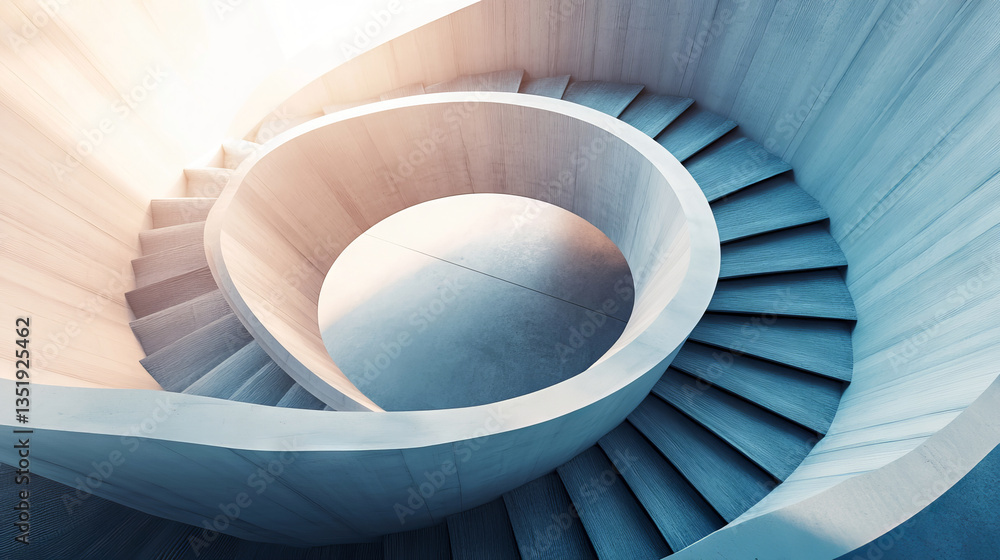 Fototapeta premium Overhead Spiral Staircase Mimicking a Misaligned Spine