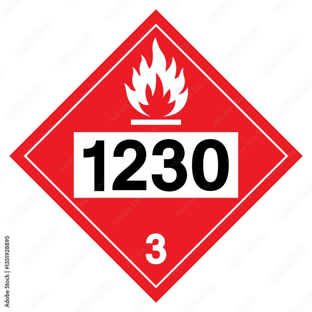 UN1230 Class 3 Methanol Symbol Sign, Vector Illustration, Isolate On White Background, Label.EPS10 UN1230 Class 3 Methanol Symbol Sign, Vector Illustration, Isolate On White Background, Label.EPS10