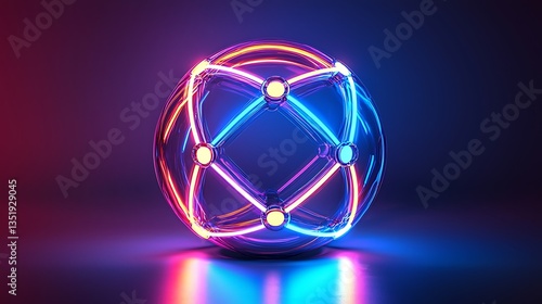 Neon sphere with glowing lines and nodes.