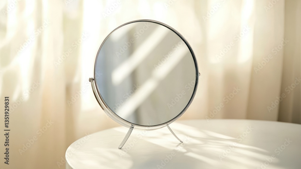 Round vanity mirror on a table Round vanity mirror on a table
