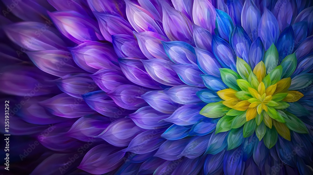 Fototapeta premium Vibrant, multicolored petals spiral inward, creating a mesmerizing floral design. Intricate details and color gradients are striking