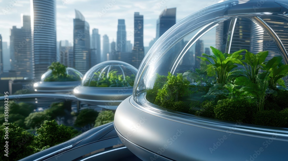 Naklejka premium Futuristic cityscape with a modern penthouse balcony overlooking the city.