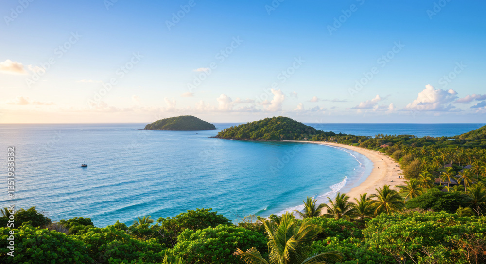 Aerial view of a scenic tropical coastline with lush greenery Aerial view of a scenic tropical coastline with lush greenery
