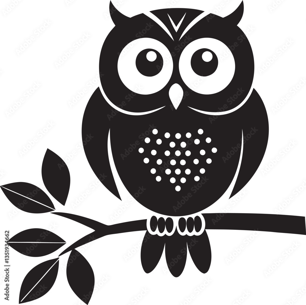 Obraz premium Elegant Owl Perched on Branch - Unique Monochrome Artwork