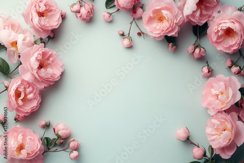 Wallpaper Mural Floral Composition with Roses and Peonies in Pastel Pink Background Romantic Love Inspired Design Torontodigital.ca