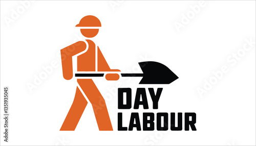 Day Labour Worker with Shovel Icon Vector.