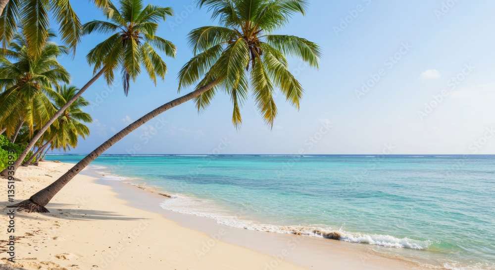 Tropical beach with palm trees and clear blue water Tropical beach with palm trees and clear blue water