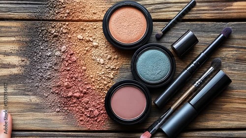 Makeup Cosmetics on Wooden Background