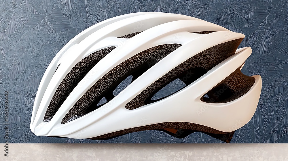 White cycling helmet with dark gray accents, sleek design, safety gear White cycling helmet with dark gray accents, sleek design, safety gear