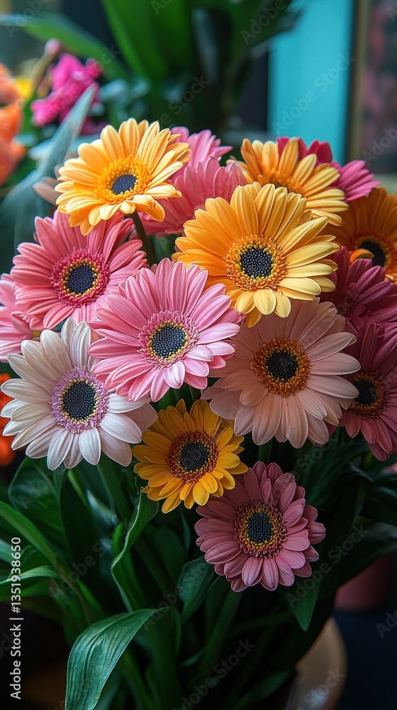 Vibrant Gerbera Daisies in a Bouquet: A Close-Up of Colorful Blooms Vibrant Gerbera Daisies in a Bouquet: A Close-Up of Colorful Blooms
