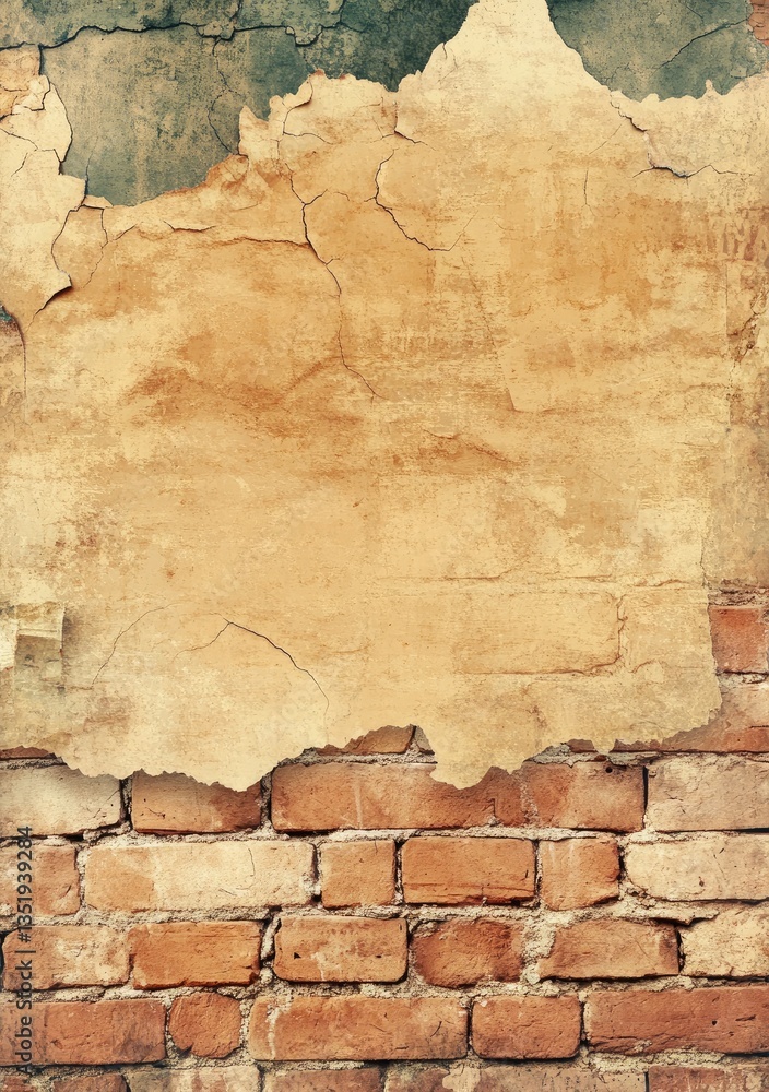 Weathered wall with peeling paint and brick Weathered wall with peeling paint and brick