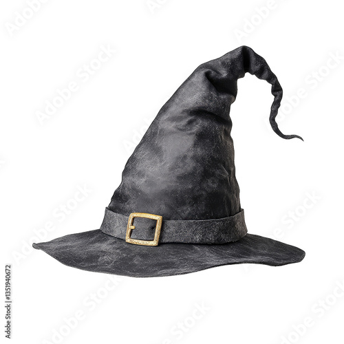 Black witch hat costume halloween party accessory pointed hat with buckle on black background image transparent background