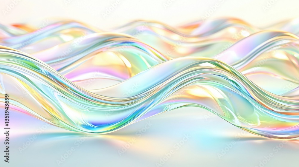 Elegant Iridescent Glass Waves with Soft Light Reflection for Luxury, Innovation, and Minimalist Concepts Elegant Iridescent Glass Waves with Soft Light Reflection for Luxury, Innovation, and Minimalist Concepts