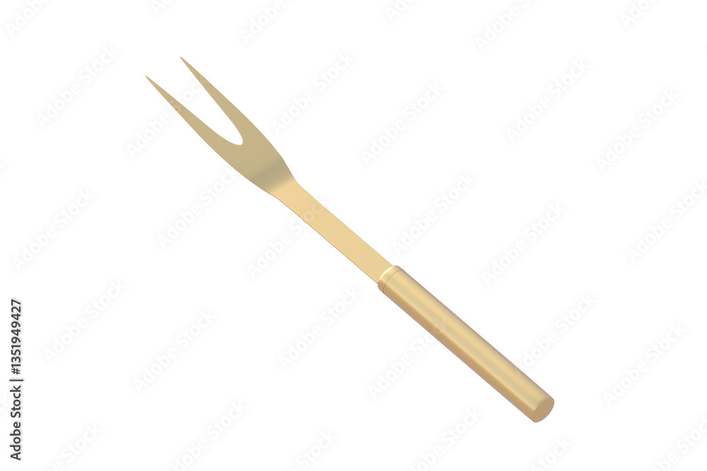 Golden carving fork isolated on white background. Barbecue accessory. 3d render Golden carving fork isolated on white background. Barbecue accessory. 3d render