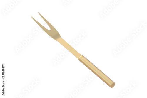 Golden carving fork isolated on white background. Barbecue accessory. 3d render