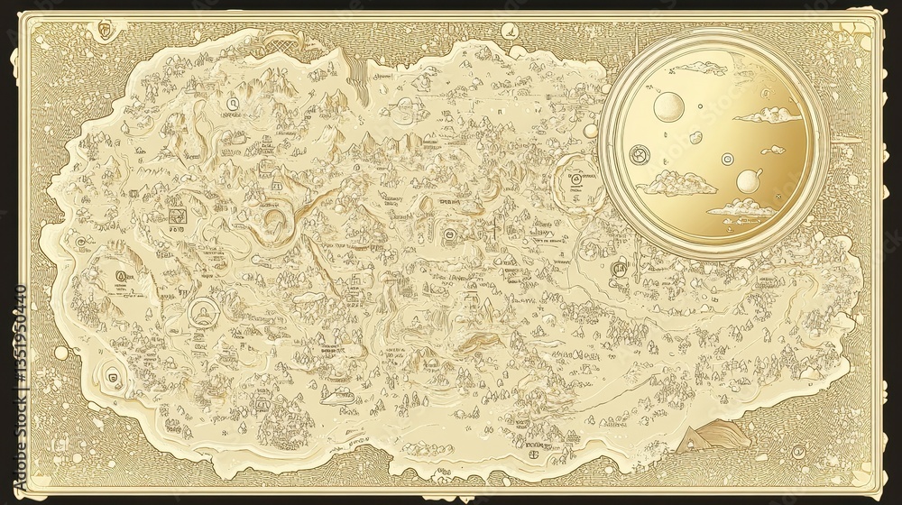 Fototapeta premium An antique hand drawn golden map depicting an unknown land