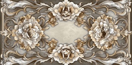 Decorative floral design displays a beautiful detailed ornate symmetrical composition