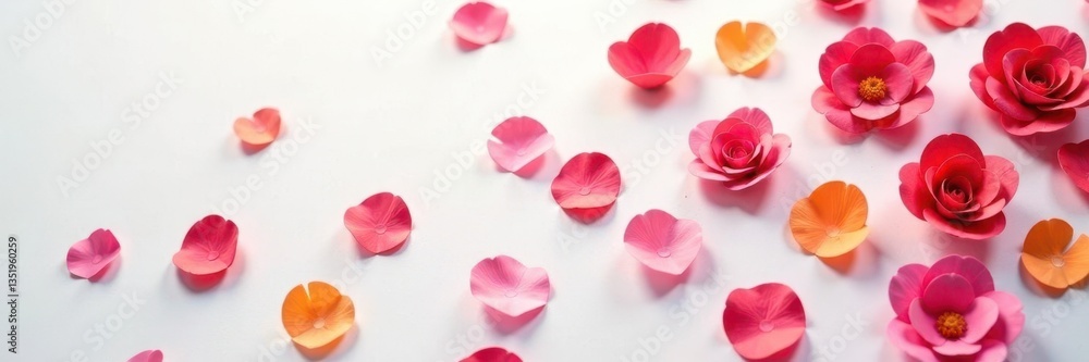 custom made wallpaper toronto digitalColorful paper rose petals scattered on a white background, abstract, colorful
