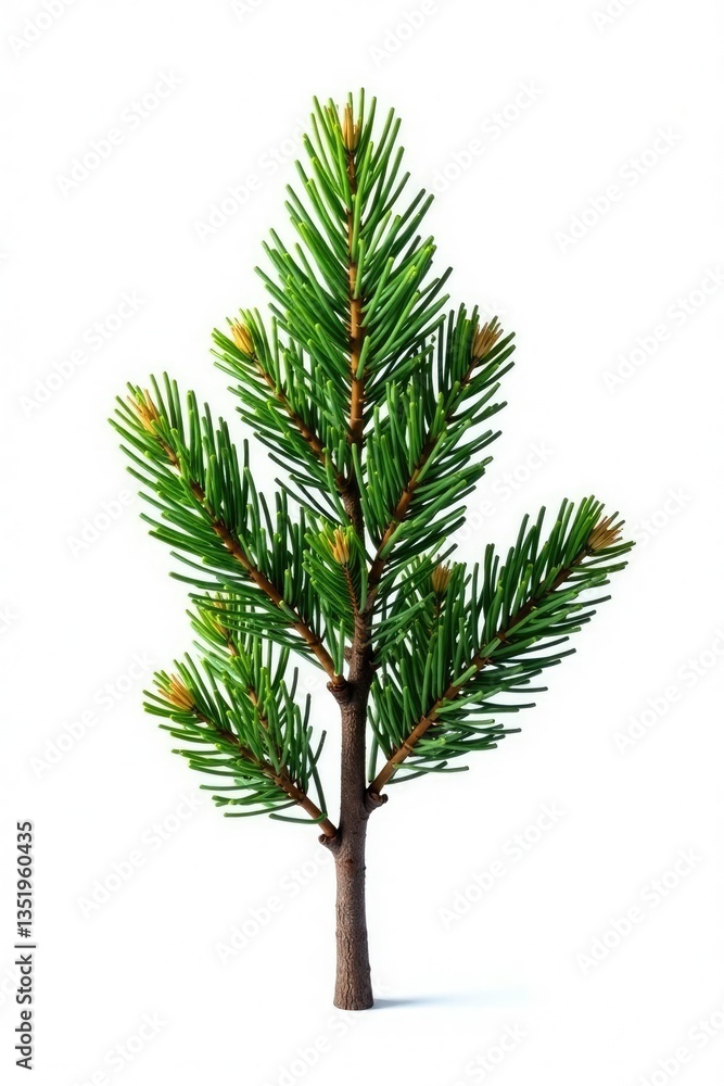 Single isolated spruce branch on white background, tree trunk, wood, white Single isolated spruce branch on white background, tree trunk, wood, white