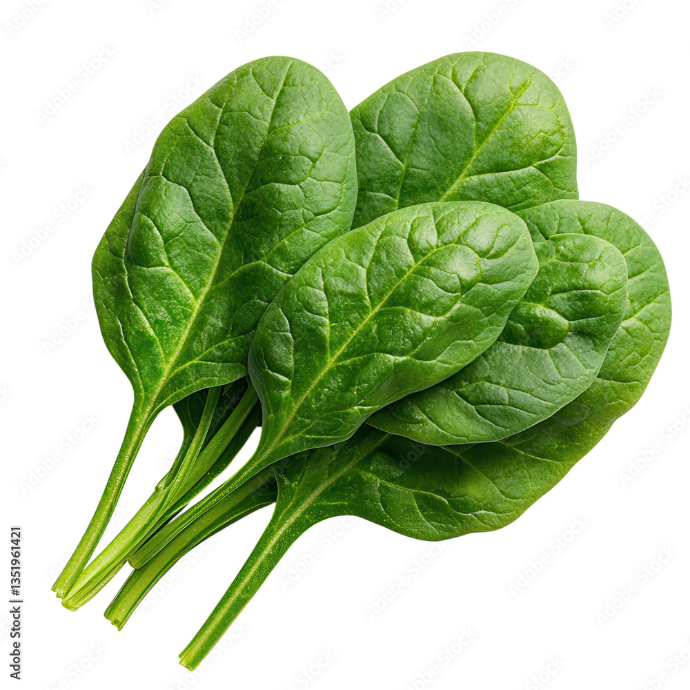 Fototapeta premium Fresh Organic Spinach Leaves Stacked Neatly on White Background for Healthy Cooking