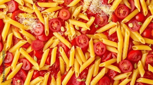 Ready-to-bake pasta dish with tomatoes, cheese, and seasonings.