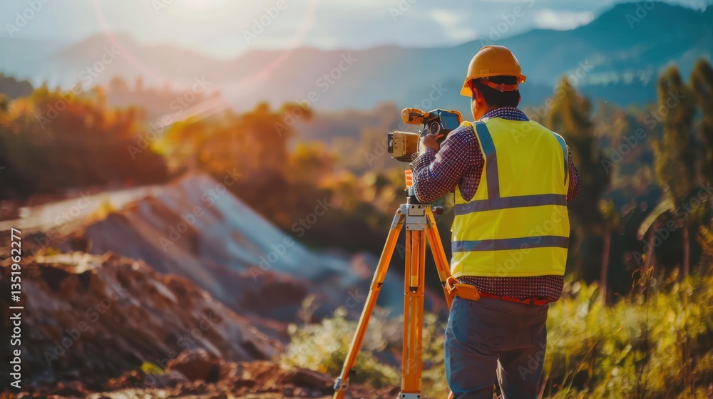 custom made wallpaper toronto digitalSurveyor using equipment to measure land for construction.