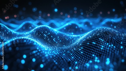 Abstract digital wave of glowing blue dots.