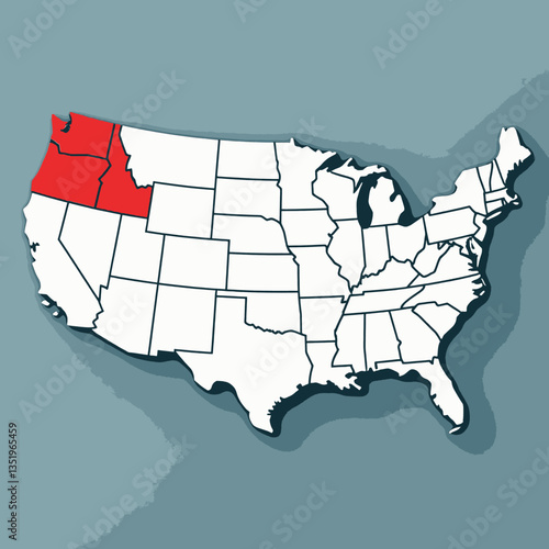 Minimalist USA Map Highlighting Pacific Northwest States – Washington, Oregon, and Idaho in Red