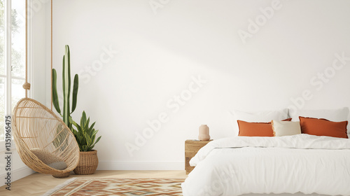 Bright Minimalist Bedroom with Indoor Plants
