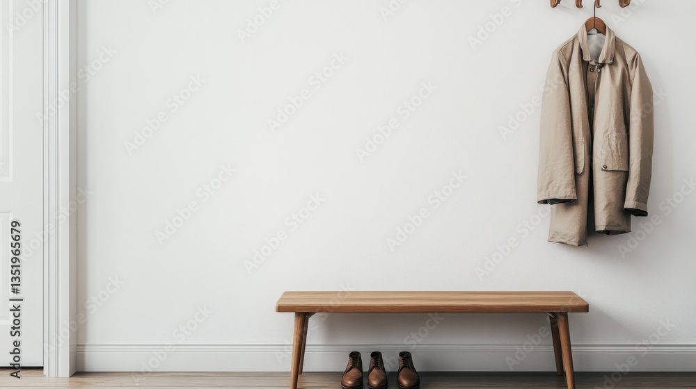 Simple entryway with coat and bench Simple entryway with coat and bench
