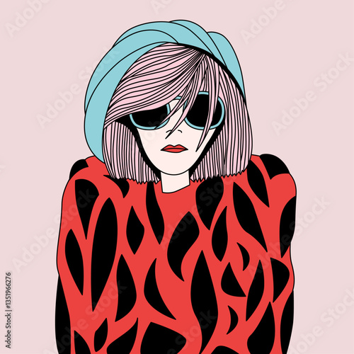 Stylized Woman with Sunglasses in Red Top Portrait